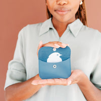 Keecie Mini Me leather card holder in painters blue
