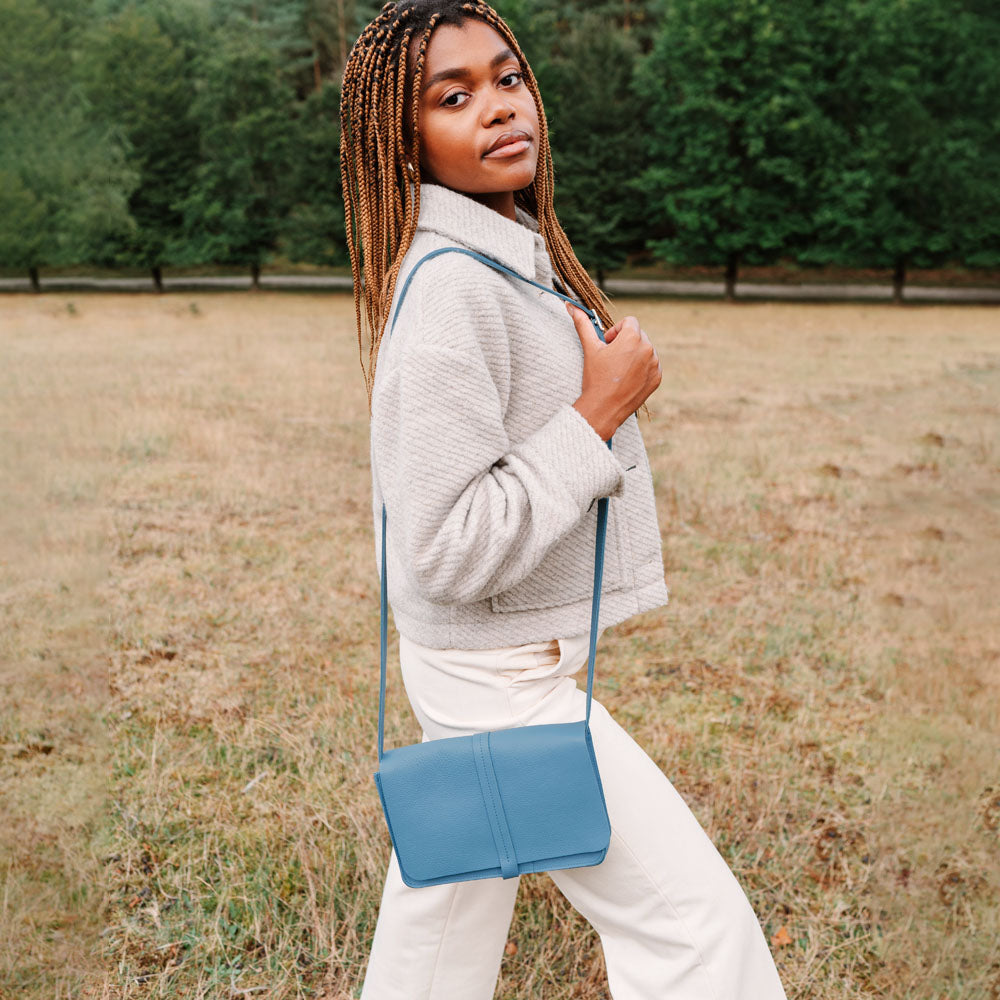 Keecie Off Duty leather shoulder bag in painters blue