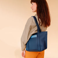 Keecie Family Tree leather tote bag in ink blue