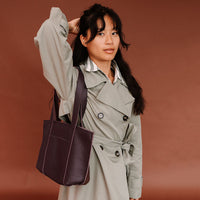 Keecie Family Tree leather tote bag in aubergine