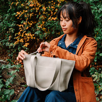 Keecie Family Tree leather tote bag in cement