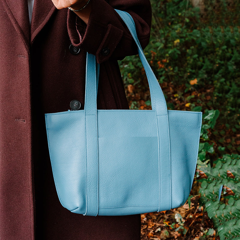 Keecie Family Tree leather tote bag in painters blue