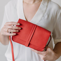 Keecie Lunch Break leather shoulder bag in coral