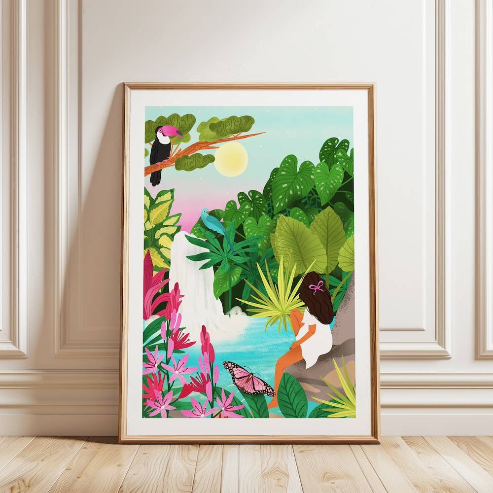 Laudeen | Muchable | A4 poster illustration art print - summer waterfall jungle
