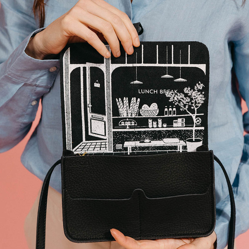 Keecie Lunch Break leather shoulder bag in black